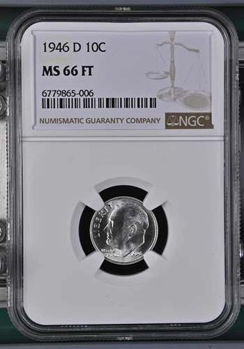 1946 D Roosevelt Dime NGC MS66 FT Full Torch DENVER 65006