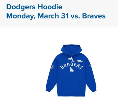 Dodgers Pullover Hoodie 3/31/25 SGA Men's Size XL