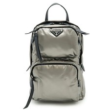 Prada Triangle Logo Nylon Leather Body Bag Men Silver One Size
