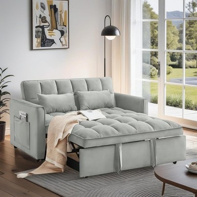 3 in 1 Convertible Sleeper Sofa Bed, Velvet Pull Out Futon Couch