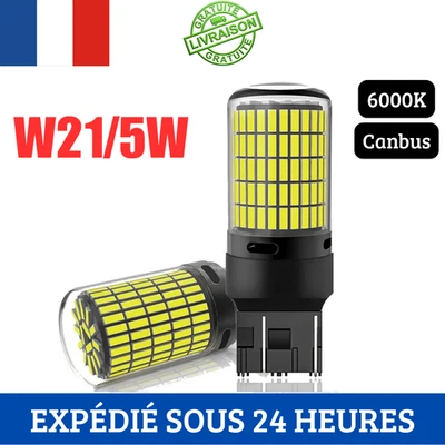 Ampoules LED W21/5W Canbus T20 7443 Blanc 6000K Anti Erreur Feux Stop Jour x2 - Photo 1/4