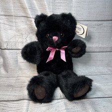 Vintage Russ Berrie "Blacky" Plush Collectible Bear Pink Ribbon Ltd Washable