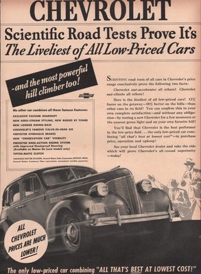 1939 Vintage Chevrolet Scientific Road Test Automobile Car Print Ad