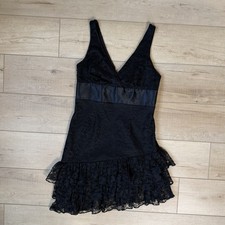 Vtg Y2K FREDERICKS OF HOLLYWOOD Mini Black Asymmetrical Lace Dress Size 8