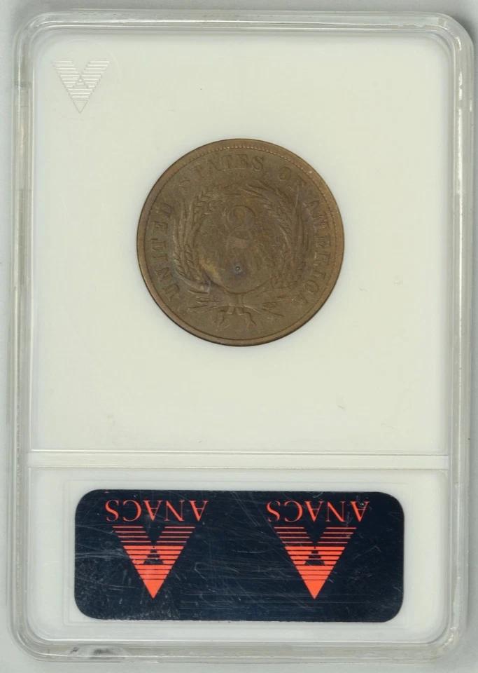 1867 ANACS F12 Two Cent * DOUBLE DIE OBVERSE * #670956 - Image 3 of 4