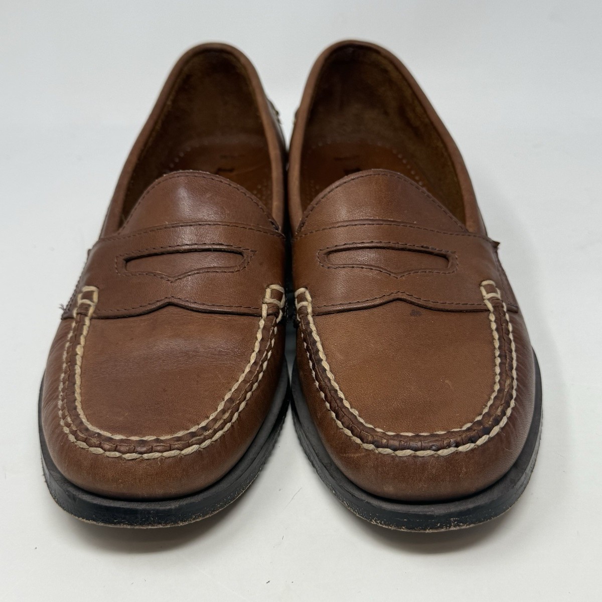 LL Bean Penny Loafers Mens 8.5 D Tan Brown Leather Slip On 