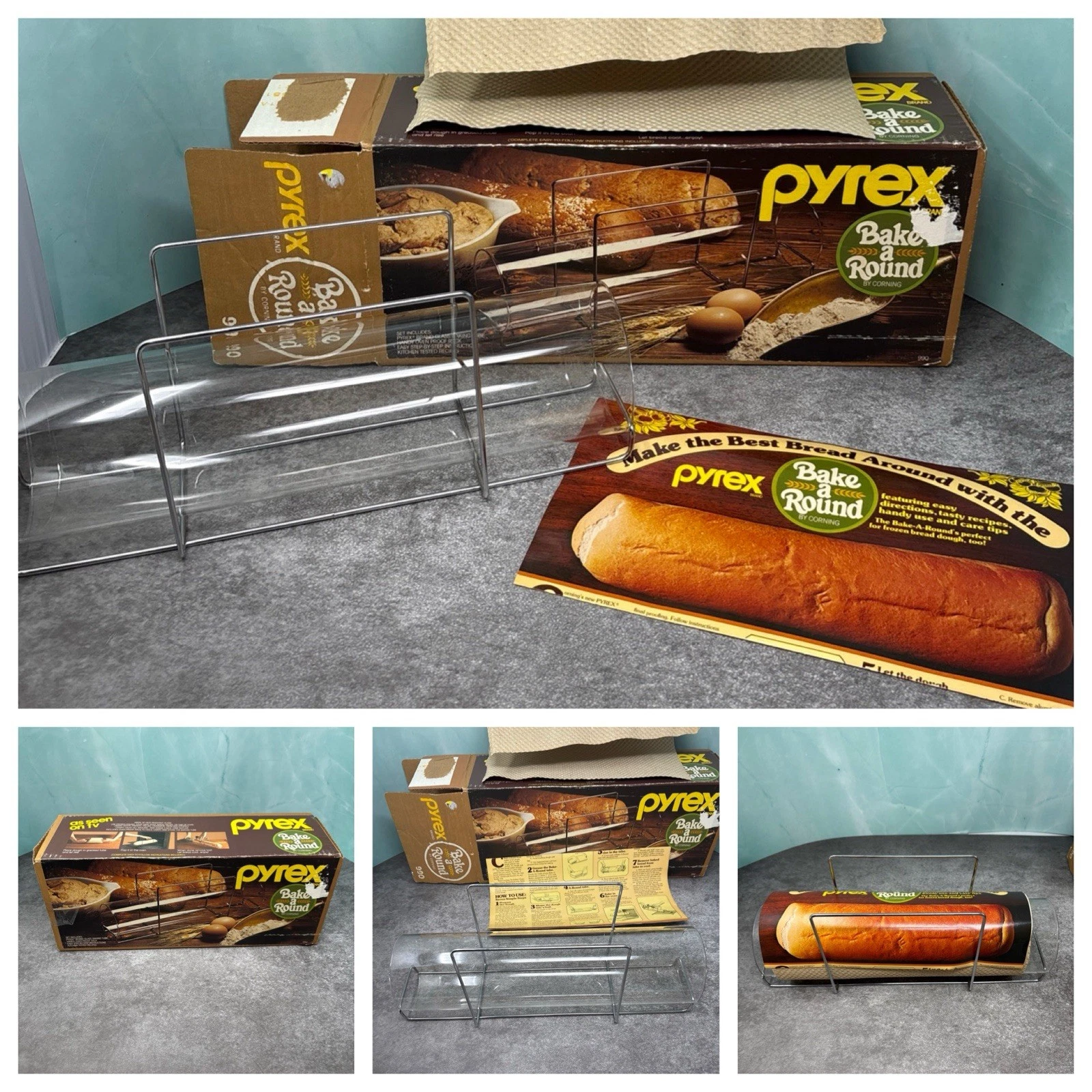 Vintage Pyrex Bake A Round Bread Baking Tube Pan Rack 990 Original Box