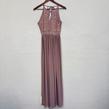 NW Nightway Maxi Dress 6 Sequin Lace Tan Beige Fairy Formal Prom Homecoming Y2K