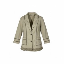 Chicos Zenergy Jacket Womens Size 1 Beige Fringe Hem Open Weave Trim Blazer