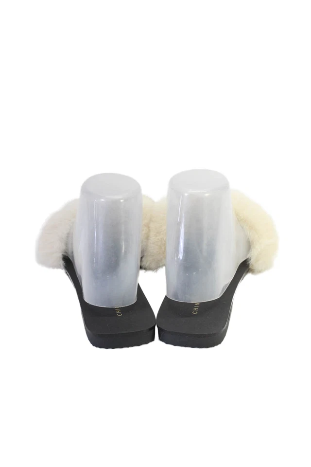 Zapatos de mula planos con punta abierta de piel sintética blancos para mujer talla 8,5 chinos Foto 4 de 4