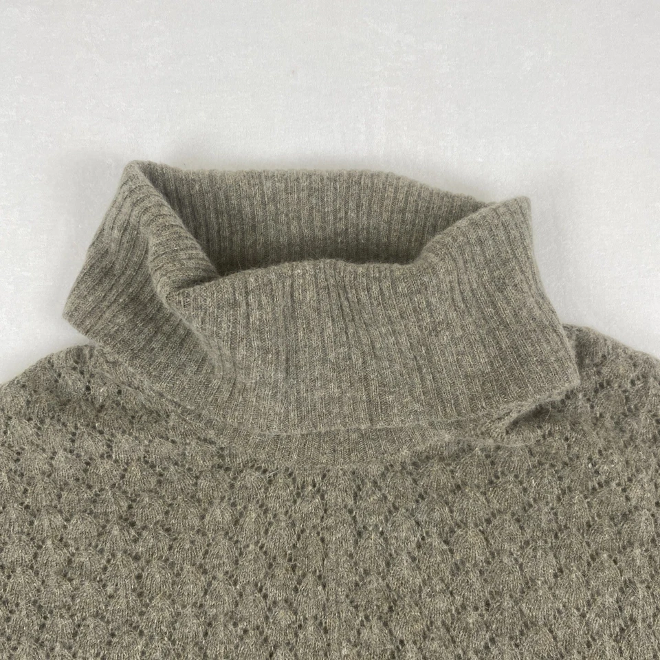 Suéter de lã mistura de cabelo de coelho malha aberta quimono manga larga gola capuz - Imagem 3 de 4