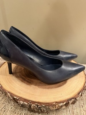 Lauren Ralph Lauren Sarina Kidskin Black Patent Heels Navy Blue sz 6.5