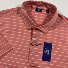 FootJoy FJ Classic Pen Stripe Polo Golf Shirt Men's XL Flamingo White NWT