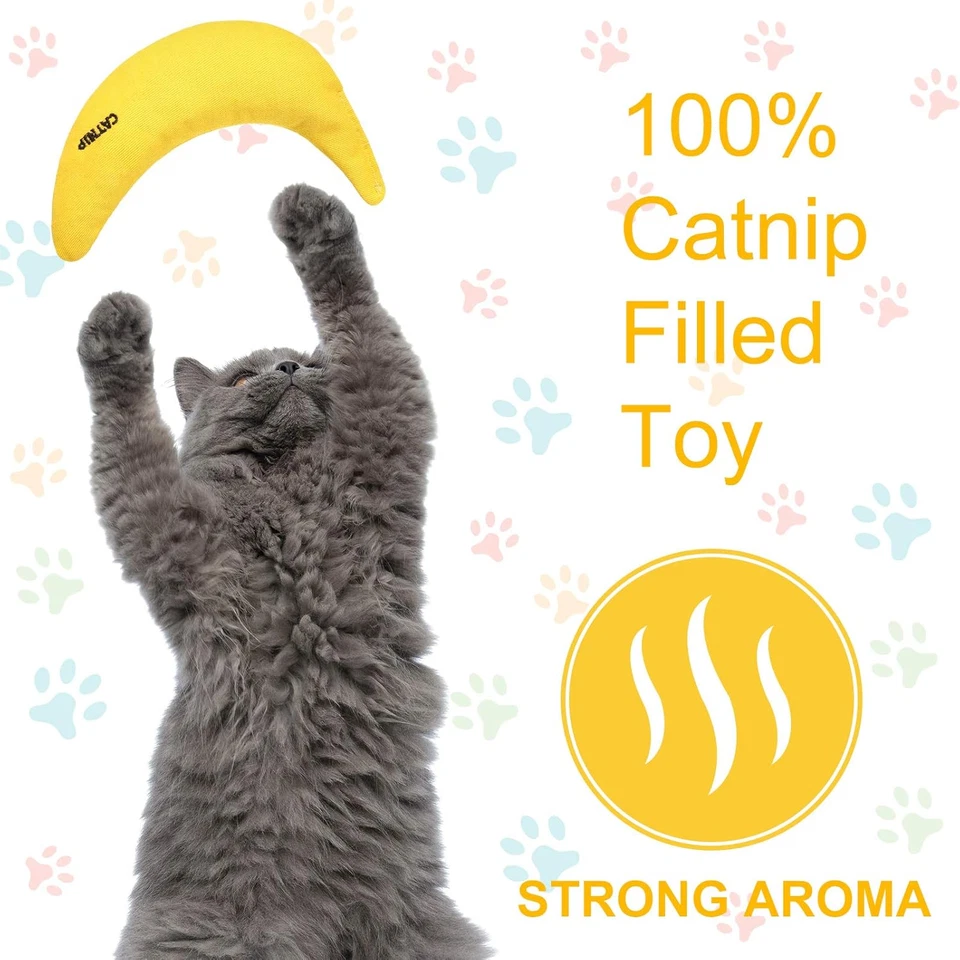4 Pieces Catnip Toys Yellow Banana Cat Chew Catnip Toys Kitten Interactive Toy R - Image 2 of 4