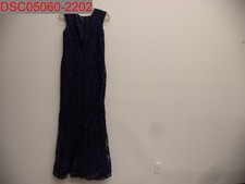 NWOT - MGNY Women's Black And Navy Beaded Lace AppliquÃ©s on Net Gown, Size 12