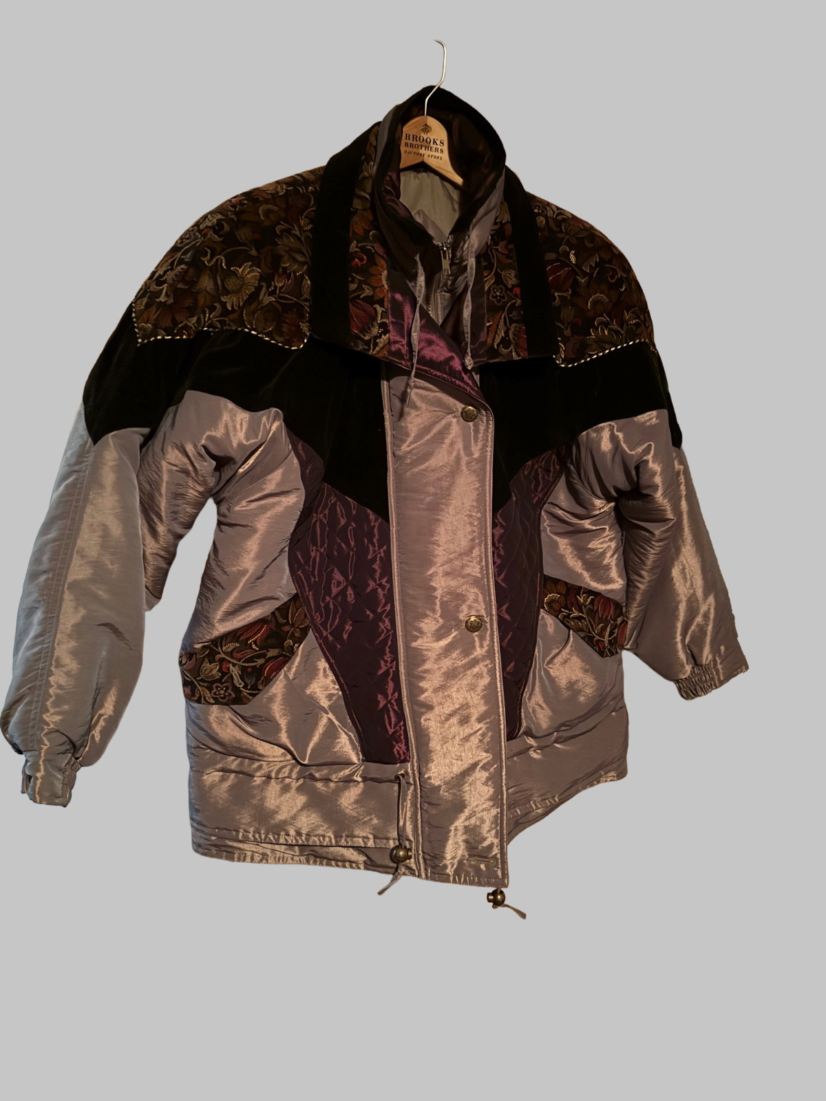 VTG 80s Current Seen Metallic Patchwork Floral Ta… - image 1