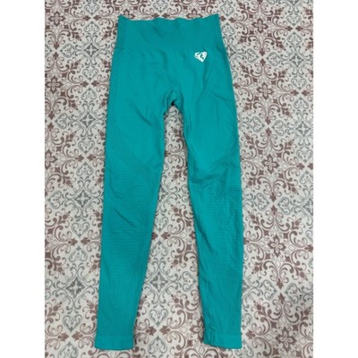 Women's Teal Green Seamless High Waisted Mesh Panel Activewear Leggings Small