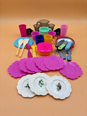 Play Dishes Lot Pretend Play Plates Cups Utensils Frying Pan Serving Dishes