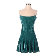 Urban Outfitters Fairy Antoinette Bustier Mini Dress Teal Velvet Strapless NWT S