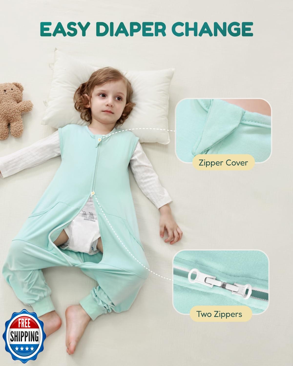 HOMEAL Toddler Sleep Sack with Legs, Bamboo 0.5 Tog Sleep Sack 12-24 Months, 