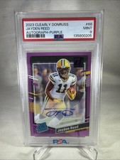 PSA 9 2023 Panini Donruss Clearly Jayden Reed Rated Rookie Auto Purple/175 #68