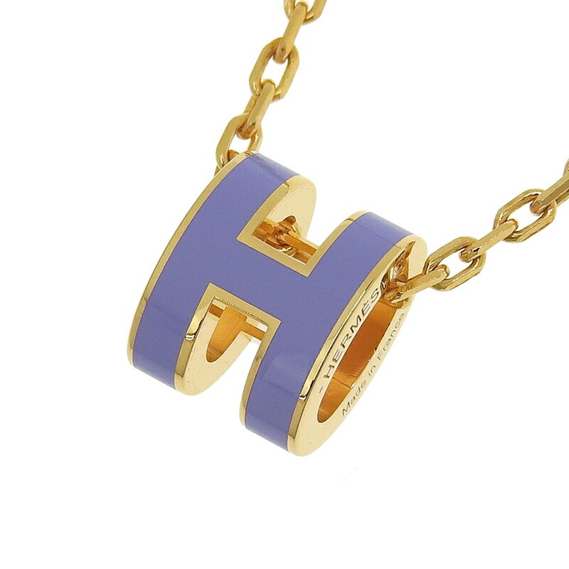 HERMES Mini Pop Ash Necklace in Lavender Gold GP HE0981 Pre-Owned