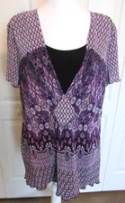 ELEMENTZ  SIZE EXTRA LARGE WOMEN'S TOP BLOUSE PURPLE PRINT SHORT SLEEVES