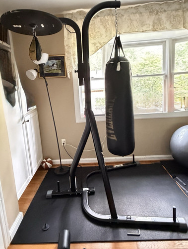 Everlast Freestanding Heavy Bag Stand w/ Speed Bag Platform & Hanging Bag Black