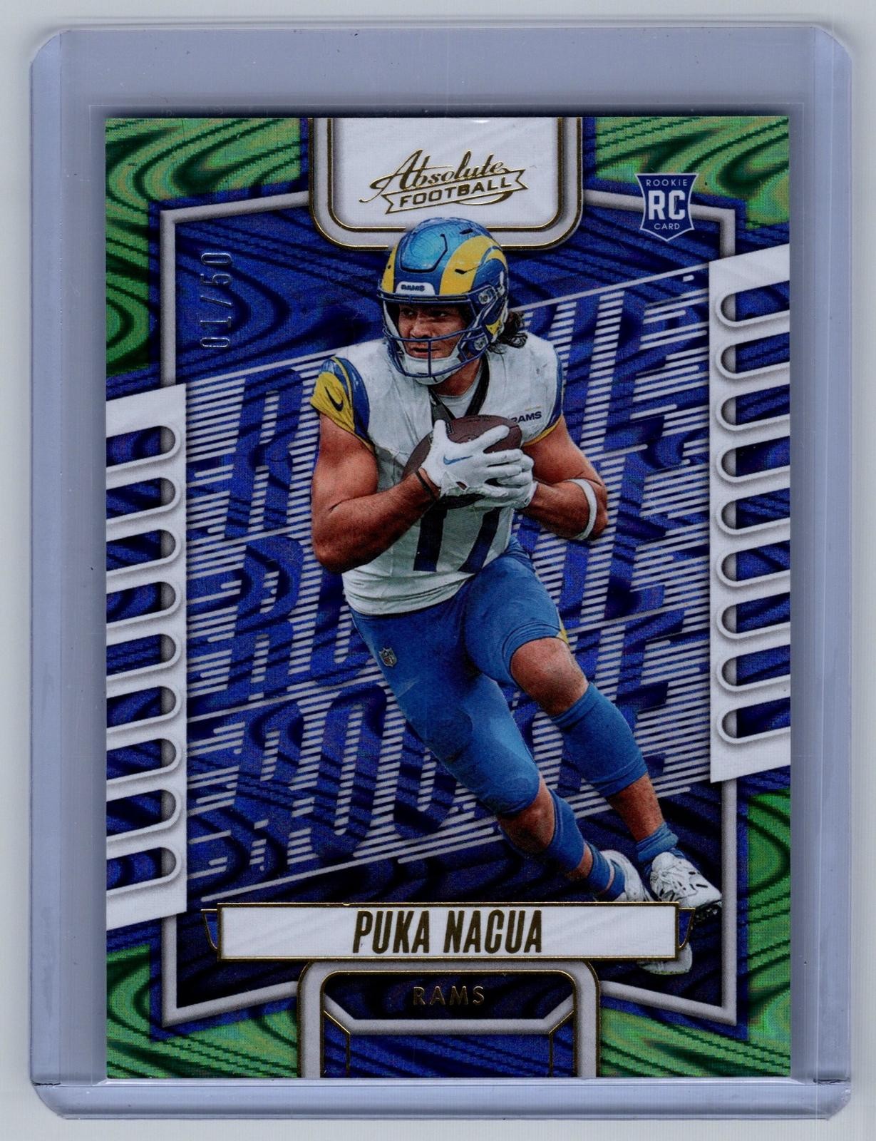 2023 Panini Absolute #189 Puka Nacua Green Waves #/50 1st on Print (RC) Rams
