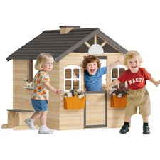 Outsunny Casetta Bimbi 3-7 Anni con 2 Finestre in Legno di Abete e PP