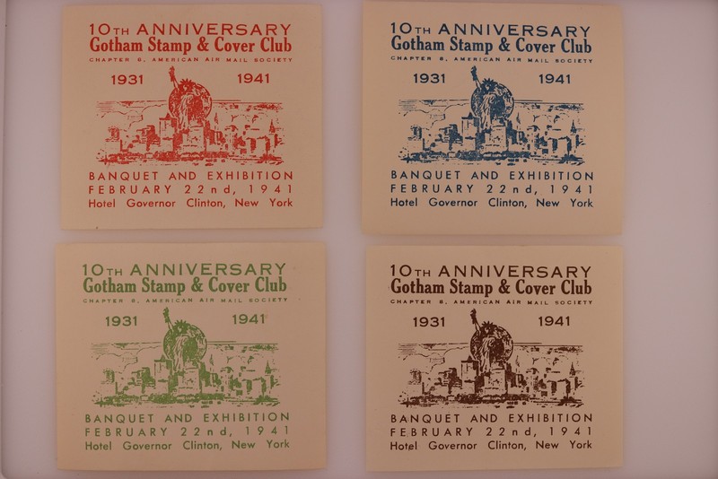 Gotham Stamp Cover Club 10th Anniv 1941 Set Philatelic Souvenir Label NY