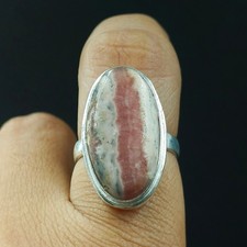 925 Sterling Silver Natural Rhodochrosite Gemstone Handmade Ring Size-7.5 US 