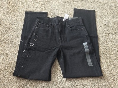 American Eagle Women's 4 Reg Black Denim Jeans High-Rise Bat Embroidered Goth