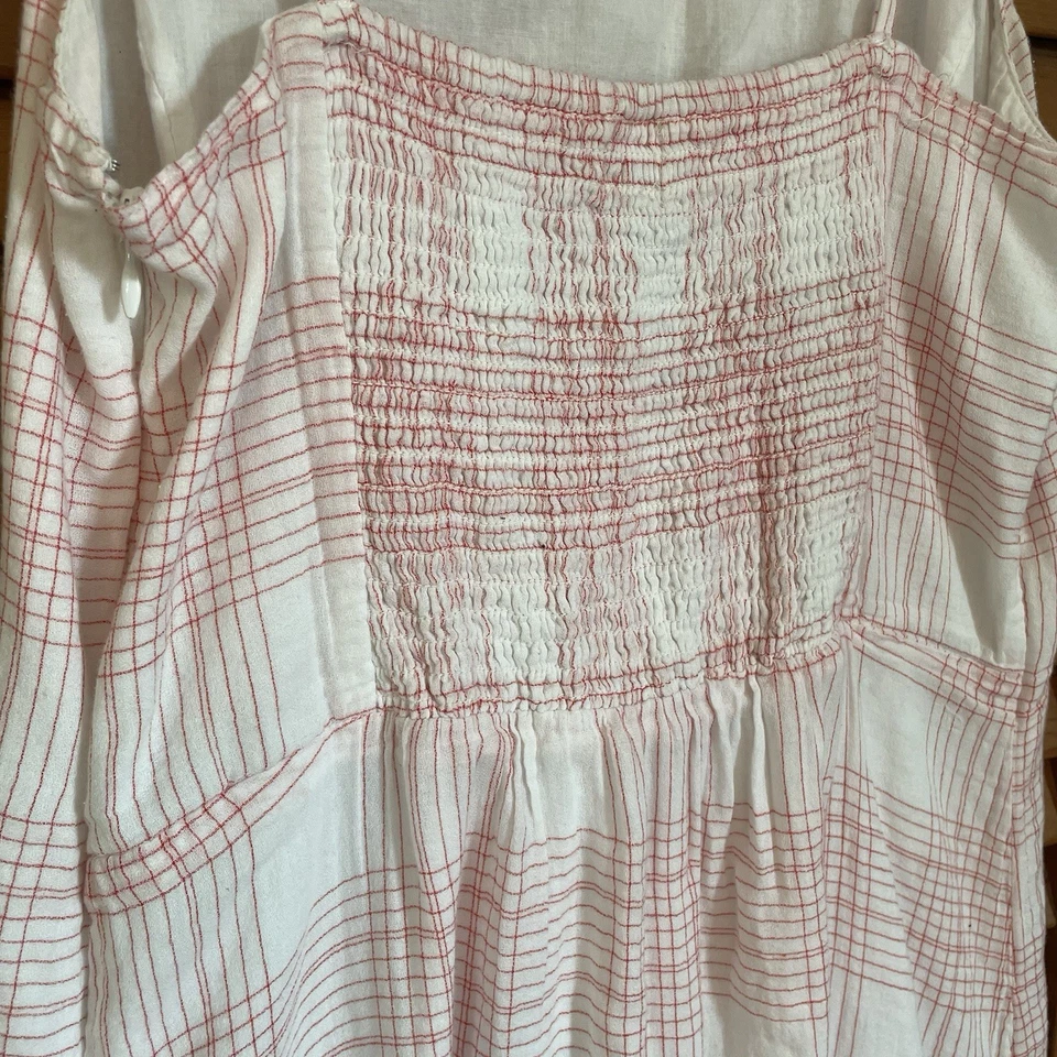 Antiguo Vestido de Sol Azul Marino Para Mujer Talla Mediana Boho Maxi Rojo Blanco Rayas Fluido Calado Foto 4 de 4