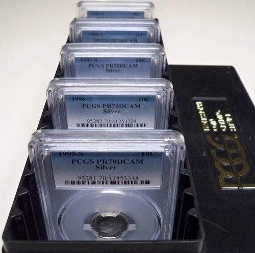 LOT of 5 10c SILVER PCGS PR70DCAM ROOSEVELT 1995 1996 1997 1998 1999 PROOF DIMES