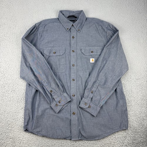CARHARTT Chambray Shirt Mens Large Blue Long Sleeve Button Down Loose Fit - Picture 3 of 11