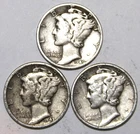 (3) Mercury Dimes - 1940P 1943P 1945P - Very Fine - #0743ED FREE SHIPPING