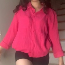 Women's Nine West Pink Button Down Dress Shirt Size Medium Long Sleeve