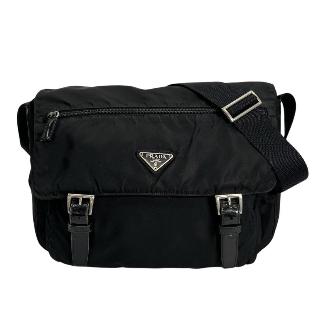 PRADA Shoulder Bag Nylon Black Women s Triangle Logo Used