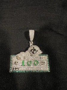 Authentic 2.60Ct Round Real Moissanite Bear With Cash Money Pendant 14K White Gold Plated
