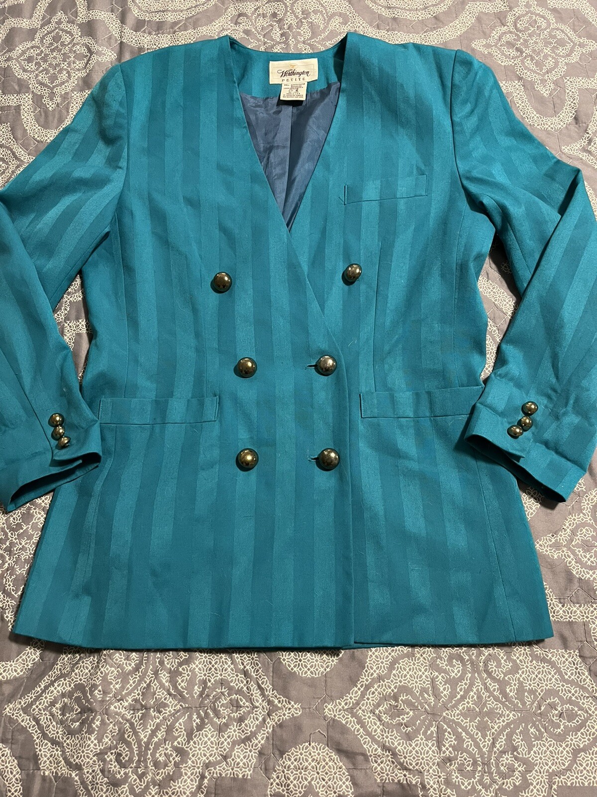 Teal Striped Lined Blazer Jacket | eBay