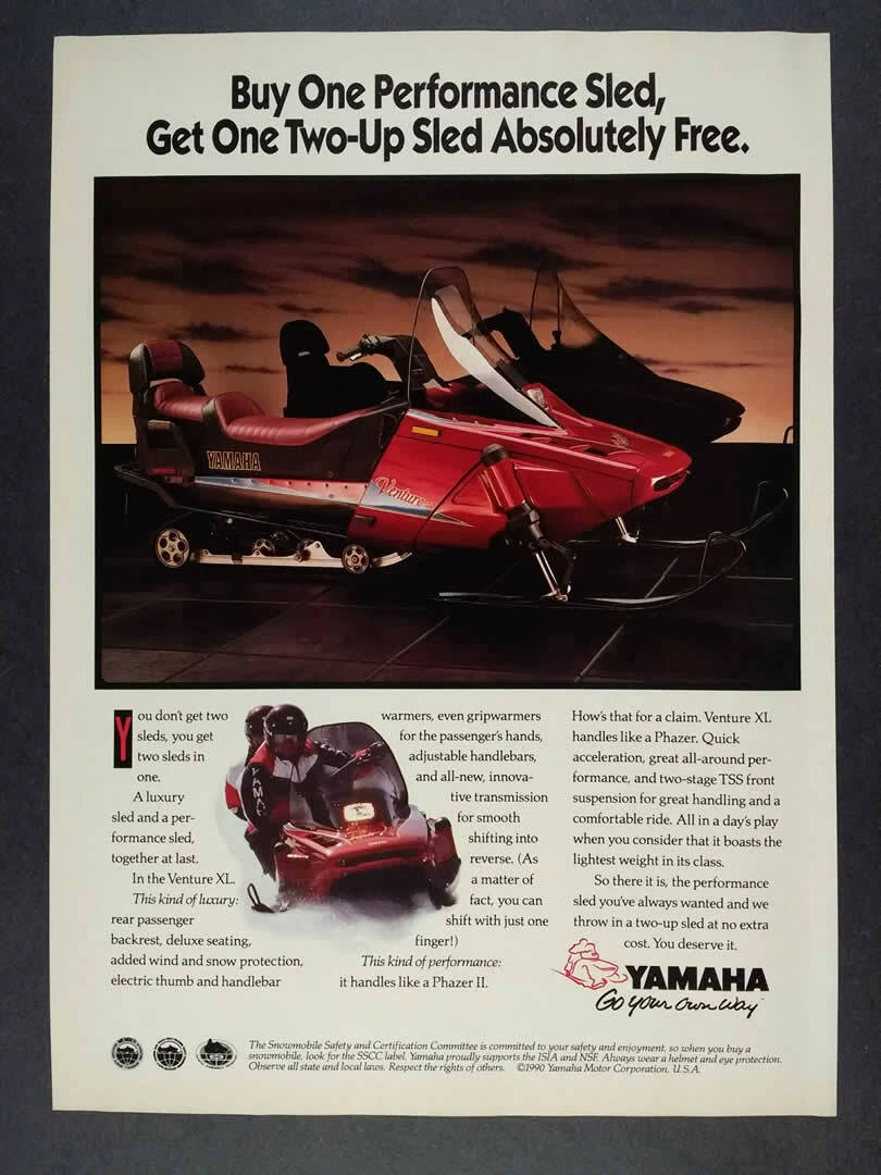 1991 Yamaha Venture XL Snowmobile vintage print Ad eBay