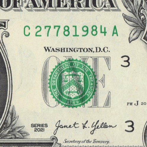 Year Note 1984 in the Serial Number One Dollar Bill Trailing Position C27781984A
