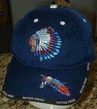 Navy Blue NATIVE PRIDE Adjustable Baseball Cap HAT One Size Indian Chief Feather