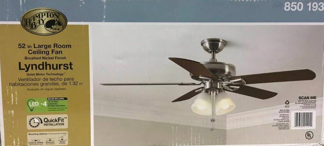 Hampton Bay Lyndhurst 52 In Led Brushed Nickel Ceiling Fan With