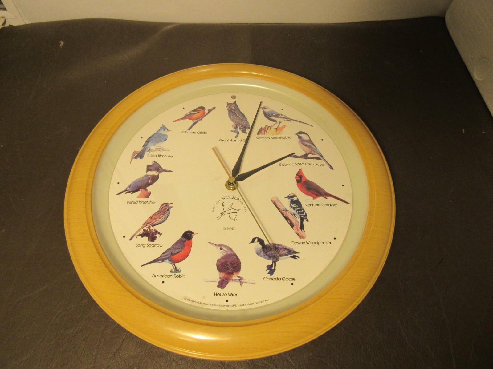 National Audubon Society Quartz Singing Bird Wall Clock Faux Wood