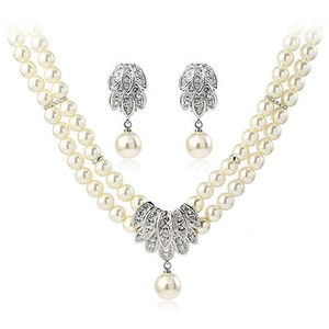 Authentic ITALINA 18K WHITE GOLD PLATED AUSTRIAN CRYSTAL & PEARL NECKLACE & EARRING SET