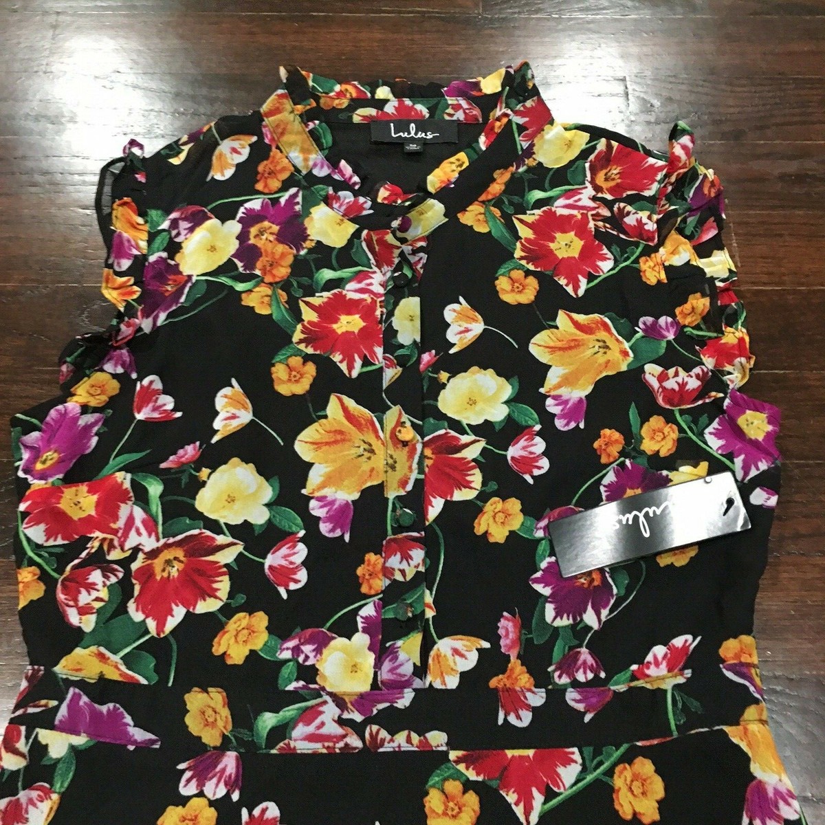 NWT! Lulus Fit & Flare Floral Chiffon Dress Womens Sz M Fully Lined Flutter  Hems | eBay