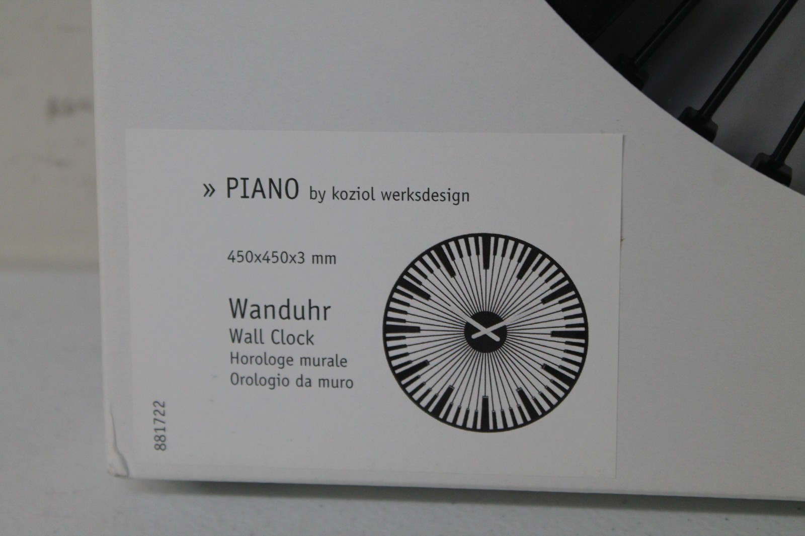 Koziol Piano Musical Instrument Design Wall Clock Home Decor Colors Black White
