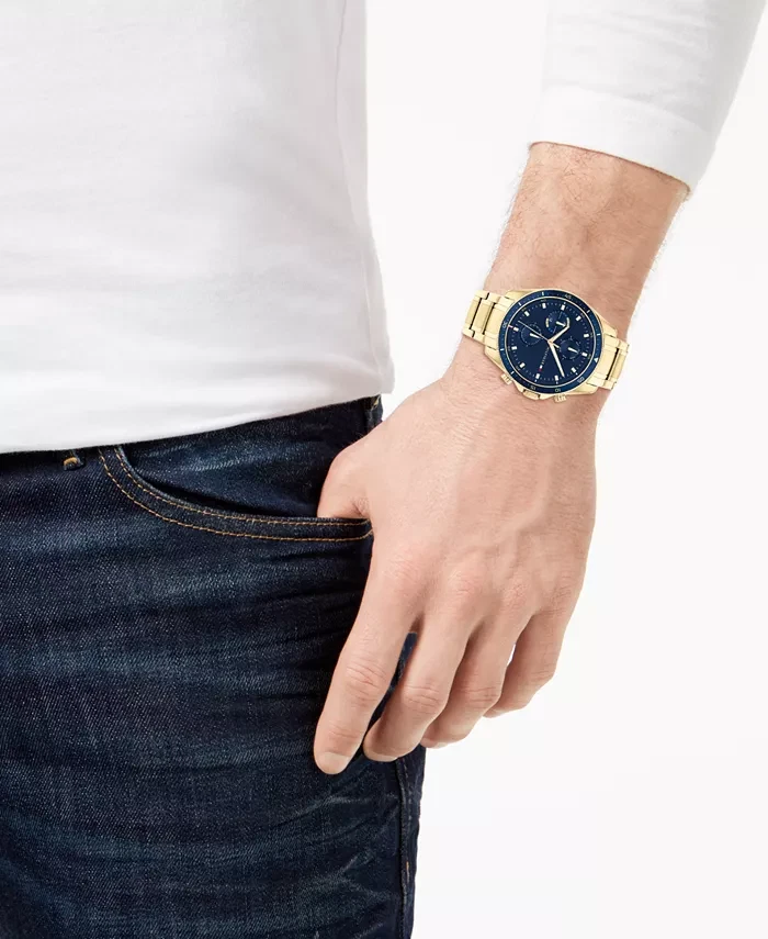 Tommy hilfiger men's gold tone black dial online chronograph watch